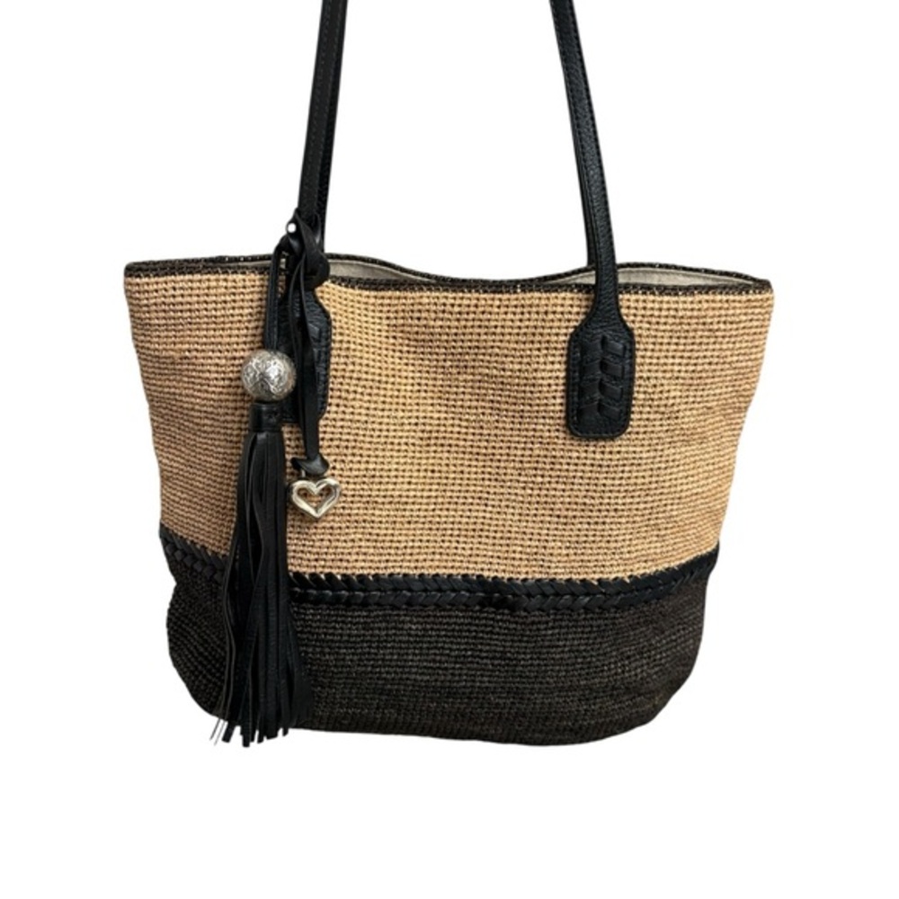 Brighton wicker raffia color kick black/tan tote bag beautiful